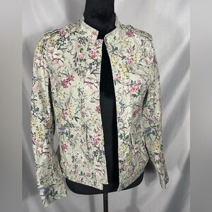 H&M HM Floral Cropped Cargo Denim Jean Short Jacket Women's Flare Waist Sz 6 NWT
